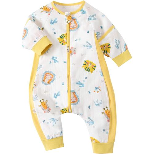 Gigoteuse Bébé,Fille Garçon Douillette Coton Pyjama Sac De Couchage,Manches Amovibles(S Jaune)