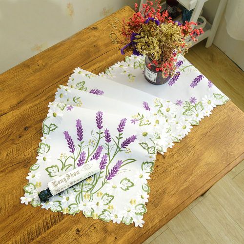 Chemin De Table Avec Motif Brodé De Fleurs De Lavande Violette, 1x Housse De Table, Décoration De Table Pour Fête De Mariage, Festival, Accessoires