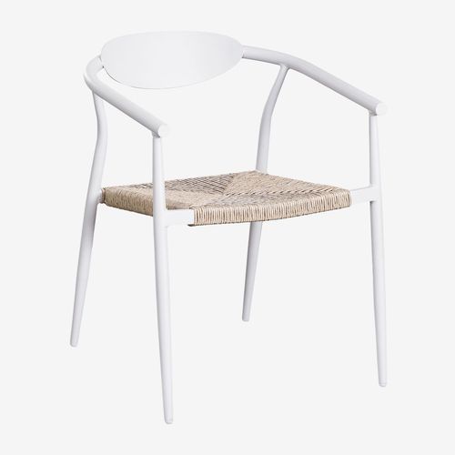 Pack De 4 Chaises De Salle À Manger Empilables Avec Accoudoirs En Aluminium Et Rotin Synthétique Marsha Blanc Gardenia