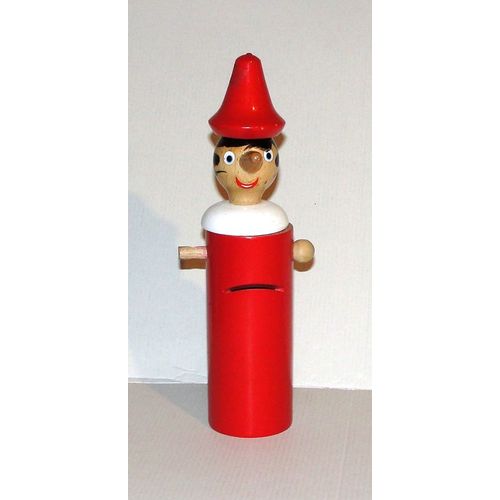 Figurine Pinocchio En Bois- Tirelire Tube 24 Cm
