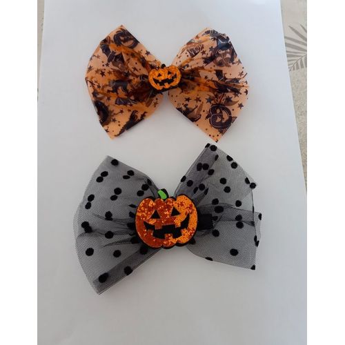 Lot De 2 Barettes Cheveux Noeuds Tulle Halloween