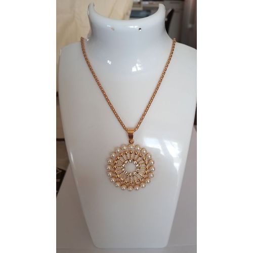 Collier Sautoir Pendentif Cercle Perles Strass