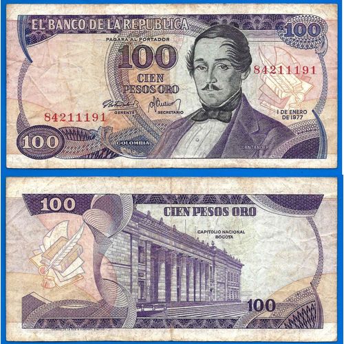 Colombie 100 Pesos 1977 Pesos Oro Santander Billet