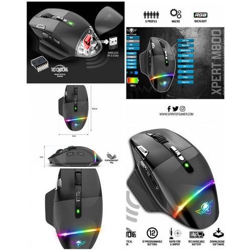 Souris PC Gamer Sans fil 2.4ghz 1000DPI M800 9 boutons rechargeable PixArt ¿ Optique 20 heures avec RGB