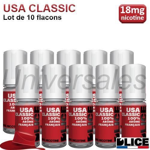 Lot de 10 e liquides 18mg USA CLASSIC DLICE ? 100ml