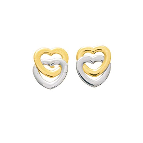 Boucles D'oreilles Enfant Bicolores - Or 9 Carats - Coeur