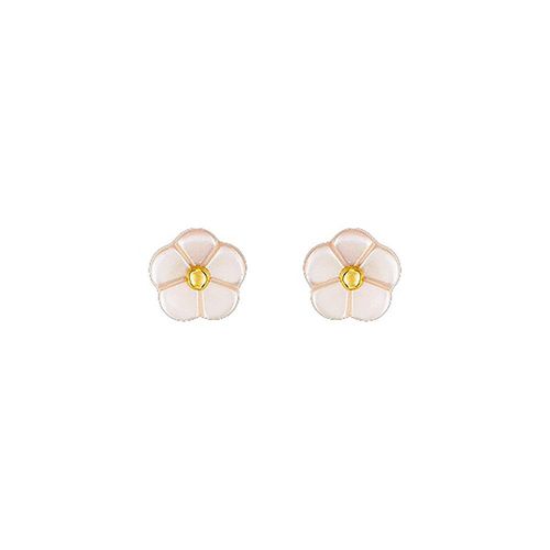 Boucles D'oreilles Enfant - Clou - Or 9 Carats - Nacre - Fleur