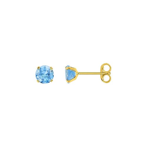 Boucles D'oreilles Enfant - Clou - Or 9 Carats - Topaze Bleu