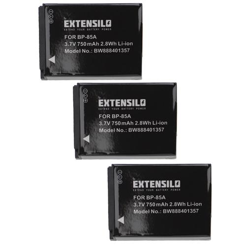 EXTENSILO 3x Batteries compatible avec Samsung PL210, SH100, ST200, ST200F, WB210 appareil photo, reflex numérique (750mAh, 3,7V, Li-ion)