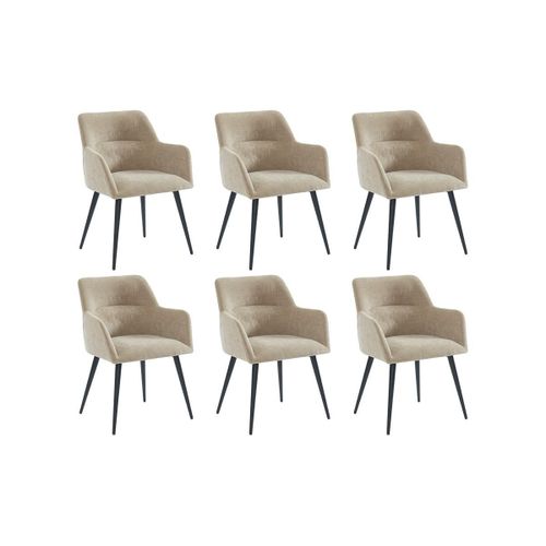 Lot De 6 Chaises - Avec Accoudoirs - Tissu Et Métal - Beige - Heka