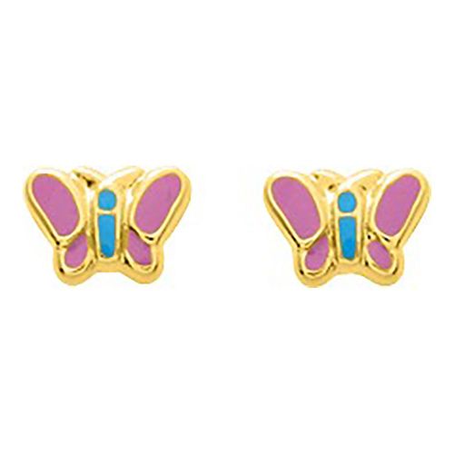 Boucles D'oreilles Enfant - Puce - Or 18 Carats - Papillon - Longueur : 7mm - Hauteur : 5mm