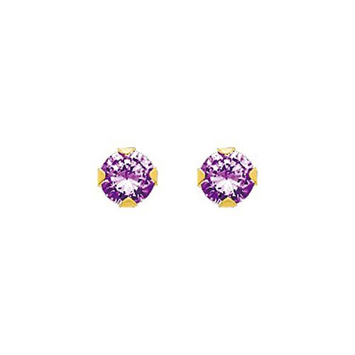 Boucles D'oreilles Femme - Clou - Or 18 Carats - Améthyste - Diamètre : 4mm - 0,44 Carat