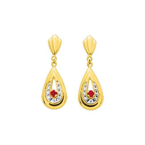 Boucles D'oreilles Femme Pendantes - Rubis - Or 18 Carats