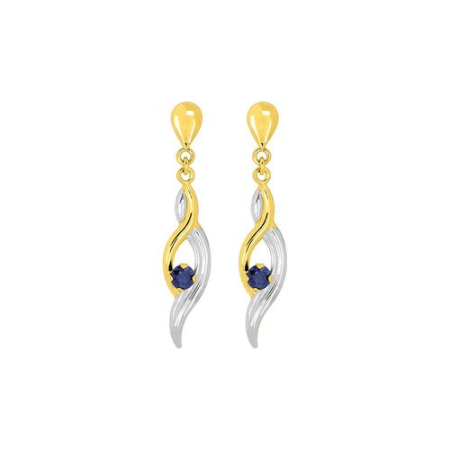 Boucles D'oreilles Femme Pendantes Bicolores - Saphir - Or 18 Carats