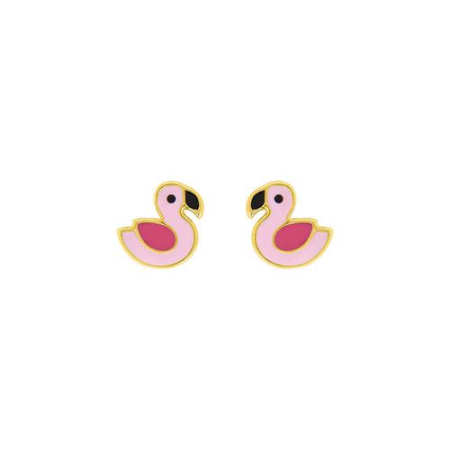 Boucles D'oreilles Enfant - Or 18 Carats - Flamant Rose