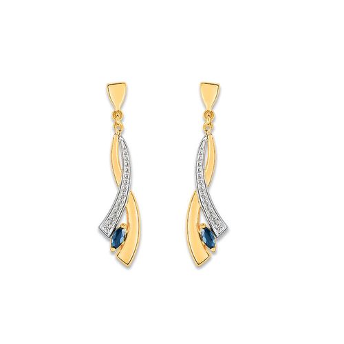 Boucles D'oreilles Femme Pendantes Bicolores - Saphir - Or 18 Carats