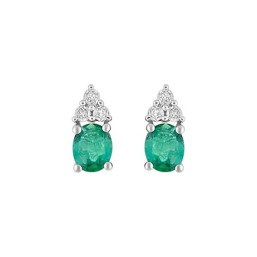 Boucles D'oreilles Femme - Emeraude Et Diamant - Or 18 Carats