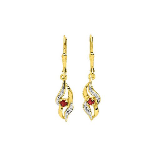 Boucles D'oreilles Femme Pendantes - Rubis - Or 18 Carats