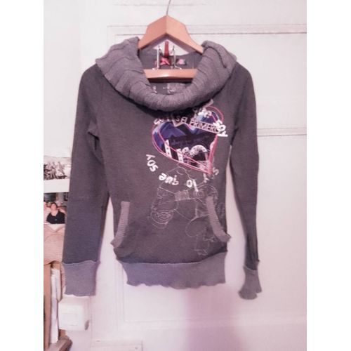 Pull Gris Motifs Colorés Col Roulé 38 M Desigual.