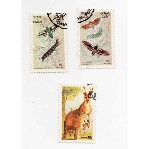 Oman- Lot De 3 Timbres Oblitérés- Insectes- Kangourou