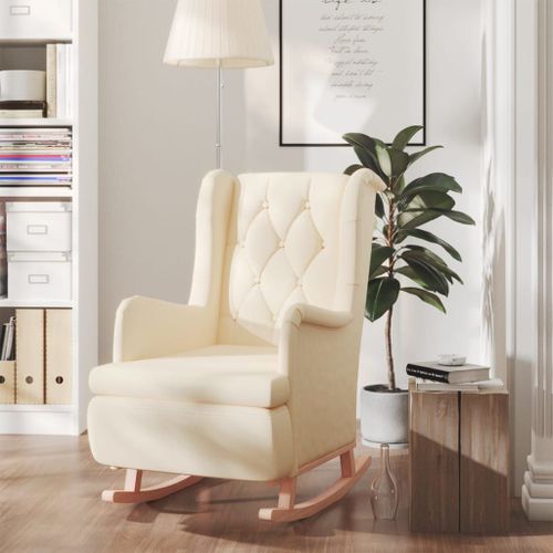 Vidaxl Fauteuil Et Pieds À Bascule En Bois D'hévéa Solide Crème Tissu
