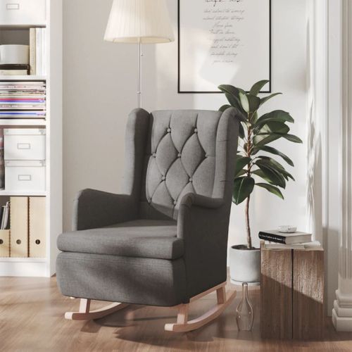 Vidaxl Fauteuil Avec Pieds À Bascule En Bois D'hévéa Gris Foncé Tissu