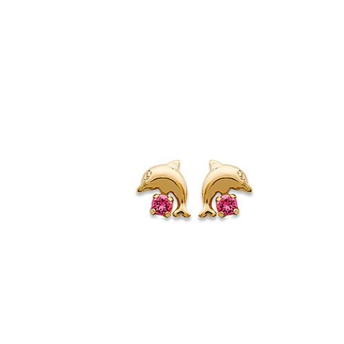 Boucles D'oreilles Enfant - Plaqué Or - Cristal - Dauphin