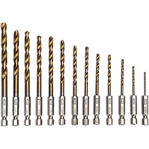 Coffret Foret Hélicoïdal en HSS Mèche à Bois avec Enduit de Titane 1,5-6,5mm 13Pcs