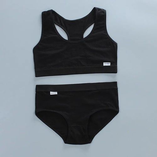 Sous-Vêtements Sans Fil Pour Adolescentes,Petit Soutien-Gorge Imprimé Lettre,Ensemble Culotte Pour Enfants,Jeunes Filles,Sport Runnin Crop,Y-8-16 Ans - Type Black-14