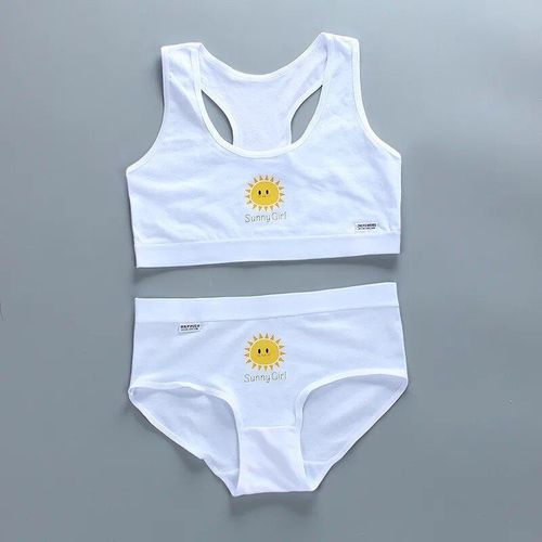 Sous-Vêtements Sans Fil Pour Adolescentes,Petit Soutien-Gorge Imprimé Lettre,Ensemble Culotte Pour Enfants,Jeunes Filles,Sport Runnin Crop,Y-8-16 Ans - Type Bleu Ciel-14