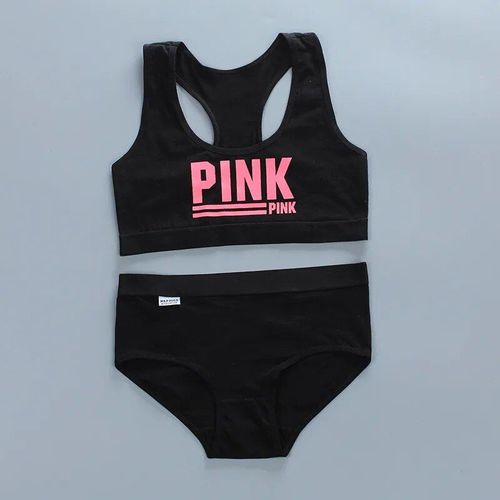 Sous-Vêtements Sans Fil Pour Adolescentes,Petit Soutien-Gorge Imprimé Lettre,Ensemble Culotte Pour Enfants,Jeunes Filles,Sport Runnin Crop,Y-8-16 Ans - Type Or-14