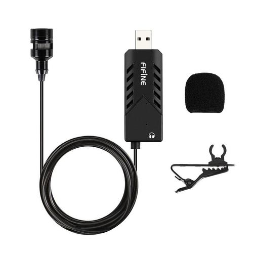 MICROPHONE,Black--Microphone Lavalier avec carte son USB, à condensateur cardioïde, à clipser, pour PC et Mac, pour enseignement en