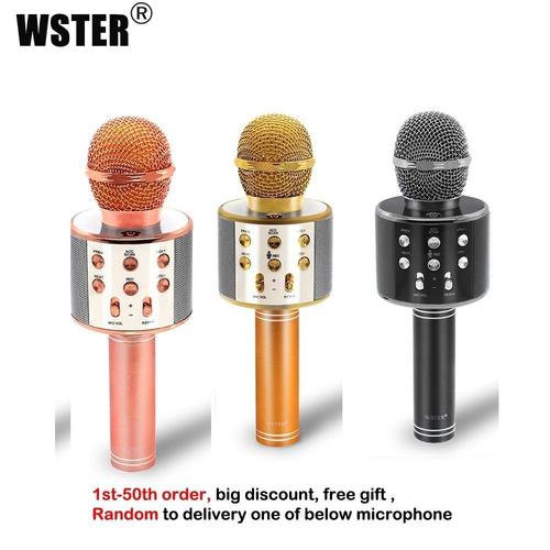 MICROPHONE,Random color--Microphone sans fil Bluetooth 100%, Version WSTER, haut parleur, enregistreur de chant karaoké portable, KT