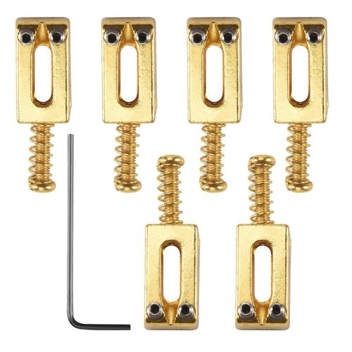 Rectangle Guitar Bridge Saddles For Strat Tele Electric Guitar Replacement, Gold(Pack Of 6)
