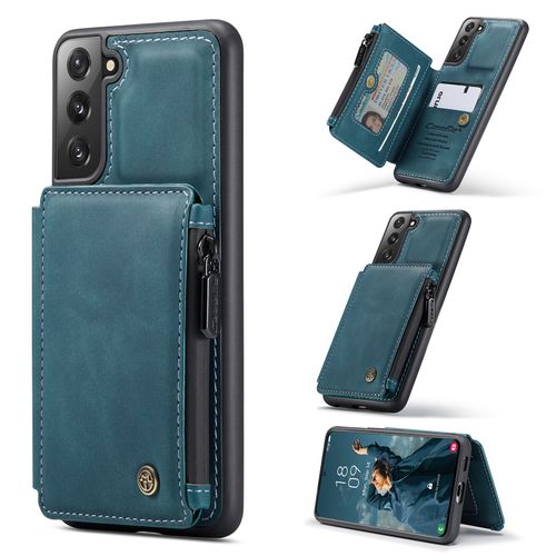 Coque Samsung Galaxy S22, Etui Portefeuille 3 Emplacements Pour Cartes, 1 Money Pocket,Portefeuille À Fermeture À Glissière Pour Samsung Galaxy S22,Bleu