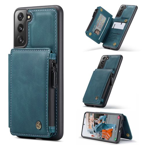 Coque Samsung Galaxy S22+, Etui Portefeuille 3 Emplacements Pour Cartes, 1 Money Pocket,Portefeuille À Fermeture À Glissière Pour Samsung Galaxy S22+,Bleu