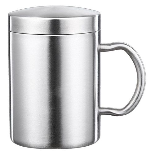 Promotion! Tasse En Acier Inoxydable, Tasse À Eau Double Couche Anti-Brûlure Avec Poignée, Tasse À Café Avec Couvercle