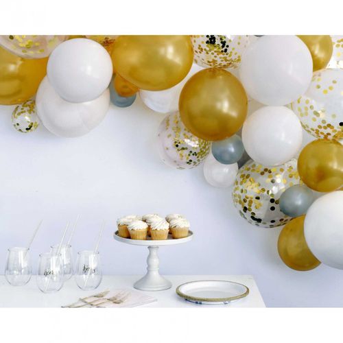 Kit Arche De 40 Ballons Blanc Et Or Avec Confettis