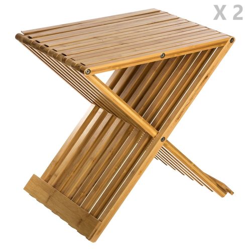 2 Tabourets Pliants En Bambou Delca - H. 45 Cm - Beige