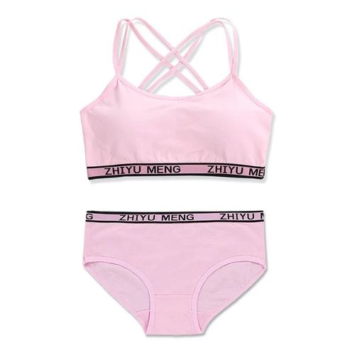 Petit Soutien-Gorge Et Culotte En Coton Rembourré Sans Fil Pour Fille,Ensemble De Sous-Vêtements De Sport Pour Enfant Et Jeune Fille - Type Red-Under Bust 60-78cm