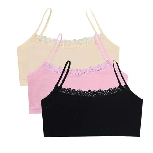Gilets D'été En Dentelle Pour Jeunes Enfants,Soutiens-Gorge D'entraînement Pour Le Soin Des Seins,Sous-Vêtements En Coton Pour Jeune Fille,Document Solide,3 - Type 1beige1pink1black-One Size(8-16y)