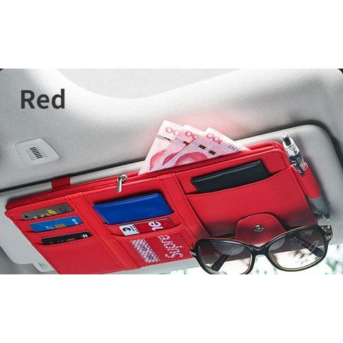 Porte-Cartes De Visite Pour Pare-Soleil De Voiture,Stylo À Billets,Boîte De Rangement Pour Évaluation Cd Et Dvd,Pince À Lunettes De Soleil,Accessoires De Rangement - Type Rouge