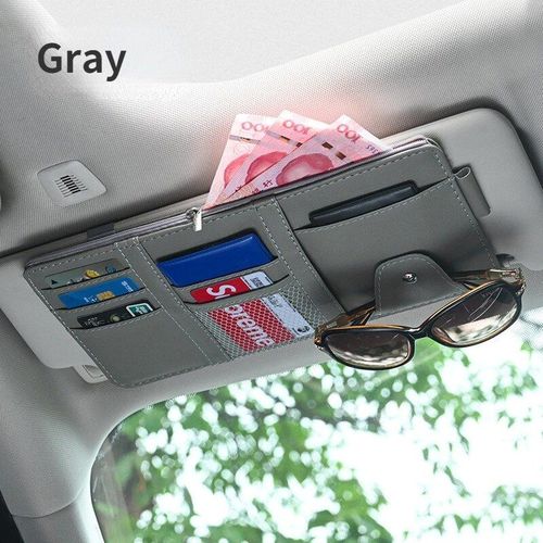 Porte-Cartes De Visite Pour Pare-Soleil De Voiture,Stylo À Billets,Boîte De Rangement Pour Évaluation Cd Et Dvd,Pince À Lunettes De Soleil,Accessoires De Rangement - Type Gray