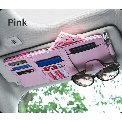 Porte-Cartes De Visite Pour Pare-Soleil De Voiture,Stylo À Billets,Boîte De Rangement Pour Évaluation Cd Et Dvd,Pince À Lunettes De Soleil,Accessoires De Rangement - Type Rose