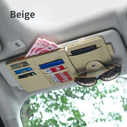 Porte-Cartes De Visite Pour Pare-Soleil De Voiture,Stylo À Billets,Boîte De Rangement Pour Évaluation Cd Et Dvd,Pince À Lunettes De Soleil,Accessoires De Rangement - Type Beige