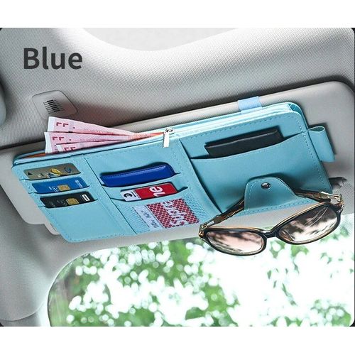Porte-Cartes De Visite Pour Pare-Soleil De Voiture,Stylo À Billets,Boîte De Rangement Pour Évaluation Cd Et Dvd,Pince À Lunettes De Soleil,Accessoires De Rangement - Type Bleu