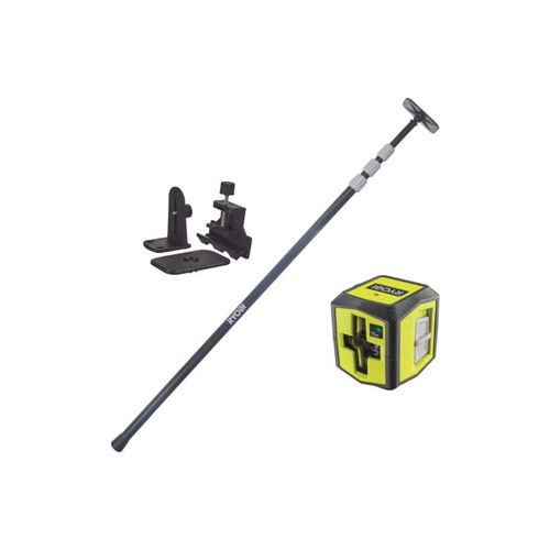 Pack RYOBI Laser croix rouge - 10m de porté - 0,5mm de précision - RBCLLR1 - Canne télescopique - 320cm - RBCLTP1
