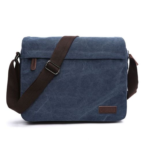 Sac Bandoulière Moyen En Toile Et Cuir Vintage Bleu Foncé