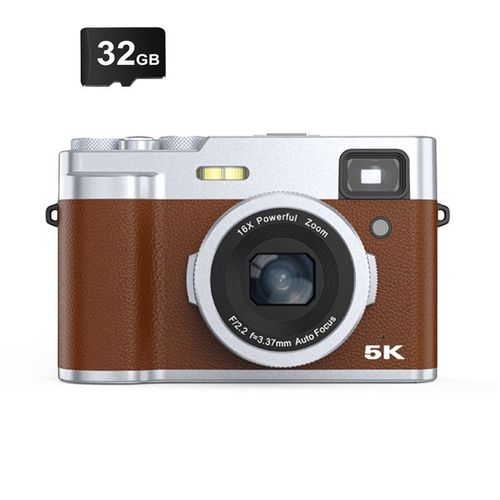 Appareil photo numérique 5K avec caméras avant et arrière/viseur/mise au point automatique/anti-secousse Marron