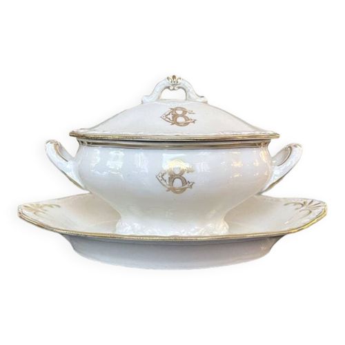 Saucire En Porcelaine Vieux Paris Monogrammes Cb Blanc Or Service De Table Blanc